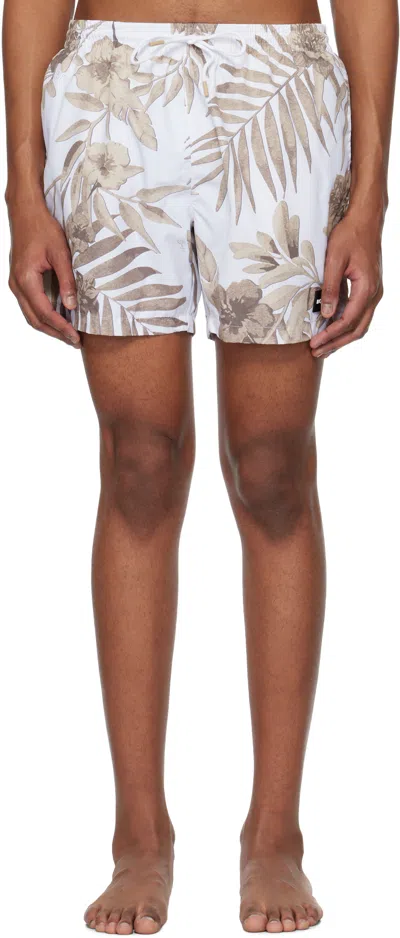 HUGO BOSS WHITE & TAUPE SEASONAL PRINT SWIM SHORTS