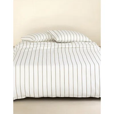 Hugo Boss White B Ray Striped Cotton-sateen Fitted Sheet