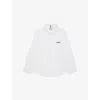 Hugo Boss White  Black Brand-embroidery Curved -hem Cotton-poplin Shirt 4-16 In White