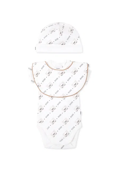 Hugo Boss White Bodysuit Set For Baby Boy With Logo
