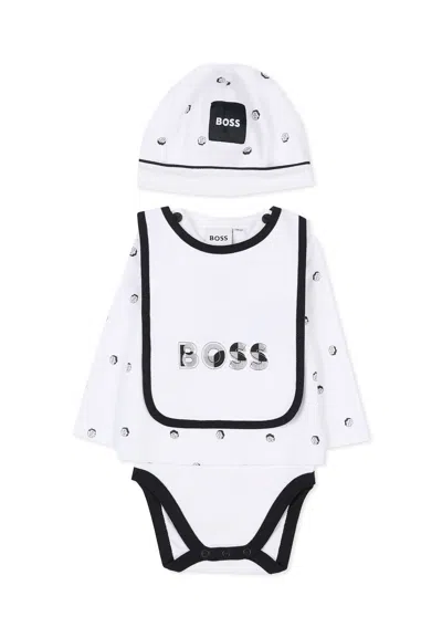 Hugo Boss White Bodysuit Set For Baby Boy With Logo