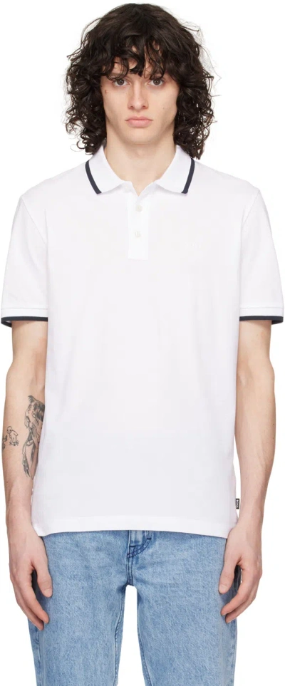 Hugo Boss White Bonded Polo In 101-natural