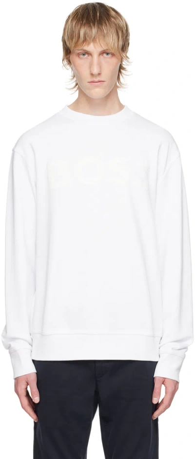 Hugo Boss White Bonded Sweatshirt In 100-white