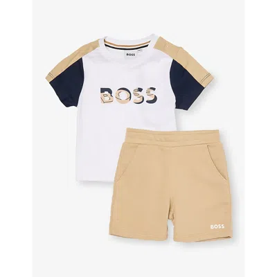 Hugo Boss Babies' White Brand-print Piece Of Two Cotton-jersey Set Set 6 Months-3 Year