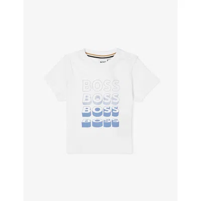 Hugo Boss Babies' White Brand-print Short-sleeves Cotton-jersey T-shirt 3 Months-3 Year