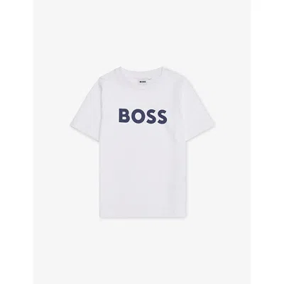 Hugo Boss Kids' Branded-print Short-sleeved Cotton-jersey T-shirt 4-16 Years Whit In White