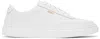 Hugo Boss Coated-leather Trainers With Gold-tone Logo In 100-white