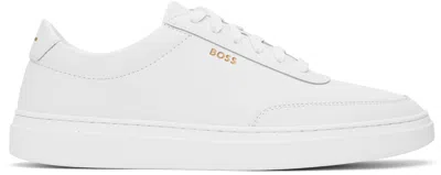 HUGO BOSS WHITE COATED-LEATHER SNEAKERS