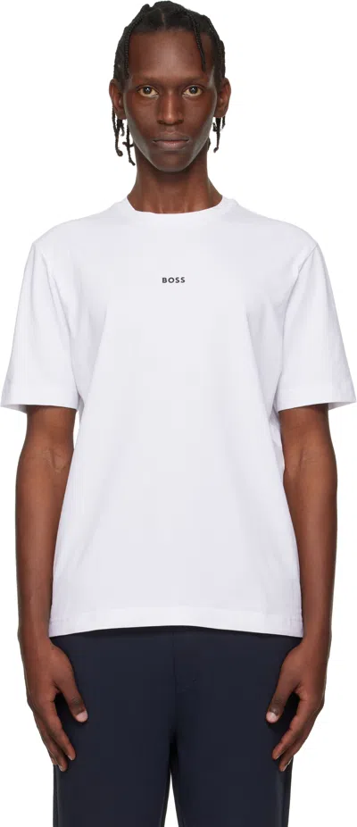 Hugo Boss White Contrast Logo Stretch-cotton T-shirt