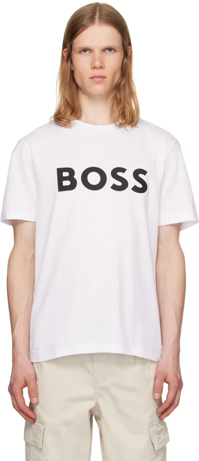 Hugo Boss White Cotton-jersey Logo Print T-shirt