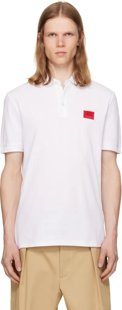 HUGO BOSS WHITE COTTON-PIQUÉ SLIM-FIT LOGO LABEL POLO