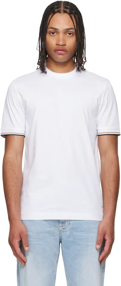 Hugo Boss White Cotton-jersey Signature-stripe Cuffs T-shirt