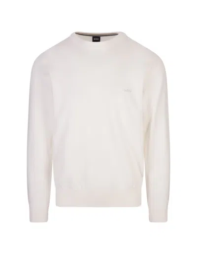 Hugo Boss White Crew Neck Sweater With Embroidered Logo