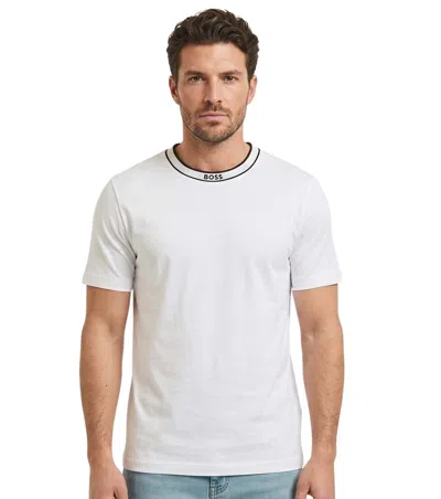 Hugo Boss Cotton Jersey T-shirt With Striped Logo Graphic In White