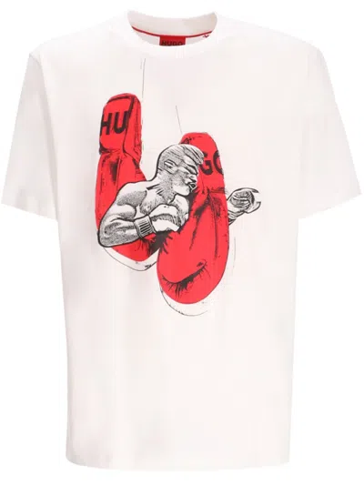 HUGO BOSS MEN WHITE CREWNECK GRAPHIC T-SHIRT, XL LUXURY T-SHIRTS FOR MEN DARVEYS