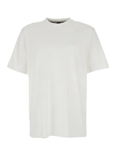 Hugo Boss White Crewneck T-shirt With Logo Lettering Embroidery On The Front In Cotton Man