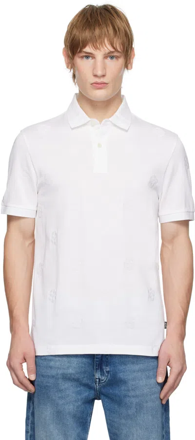 Hugo Boss White Double Monogram Polo In 100-white