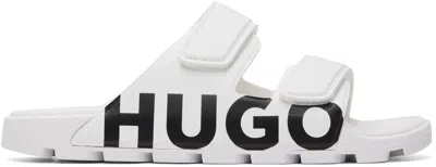 Hugo Boss White Double Touch-closure Straps Logo Sandals In Multi