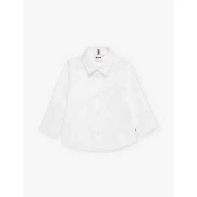 Hugo Boss Babies' White Embroidered-logo Pointed-collar Cotton Shirt 12 Months-3 Year