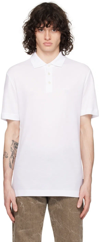 Hugo Boss Logo-embroidered Cotton Polo Shirt In White