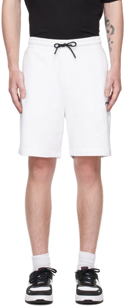 Hugo Boss White Embroidered Shorts In White 100