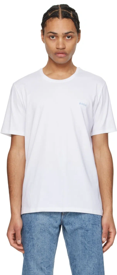 Hugo Boss White Embroidered T-shirt In 110-open White