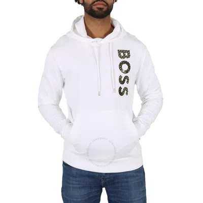 Hugo Boss White French-terry Cotton Monogram Logo Hoodie