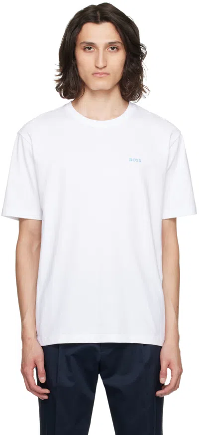 Hugo Boss White Graphic T-shirt In 101-natural