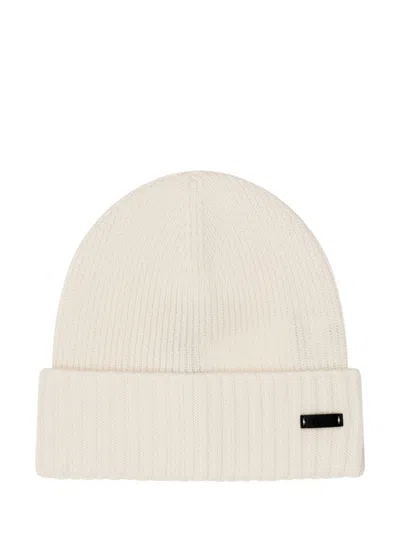 Hugo Boss White Knitted Beanie Cap In Neutral