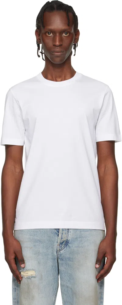 Hugo Boss Boss Mens White Crewneck Embroidered Branding Cotton-jersey T-shirt