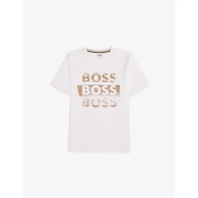 Hugo Boss Kids' White Logo-print Cotton-jersey T-shirt 4-14