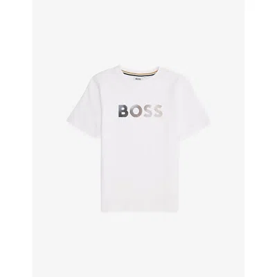 Hugo Boss Kids' White Logo-print Cotton T-shirt 4-12