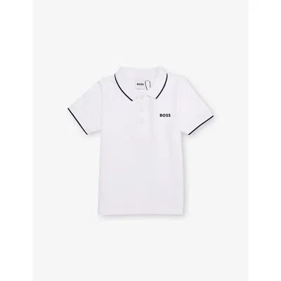 Hugo Boss Babies' Logo-print Striped-trims Cotton Polo Top 3 Months-3 Years Whit In White