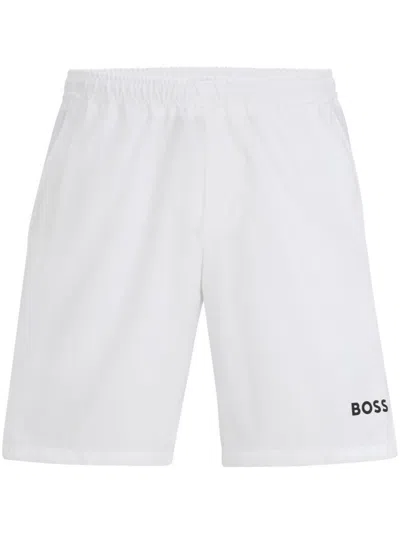 Hugo Boss Quick-drying Regular-fit Shorts With Logo Print In White