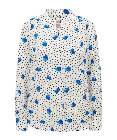 Hugo Boss White Polkadot Blue Floral Shirt In Multi