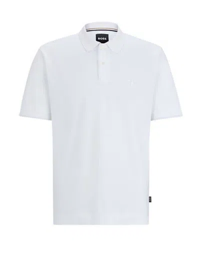 Hugo Boss Mercerized-cotton Polo Shirt With Embroidered Double Monogram In White