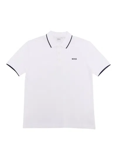 Hugo Boss Kids' Boy's Logo Cotton Knit Short-sleeve Polo Shirt In White