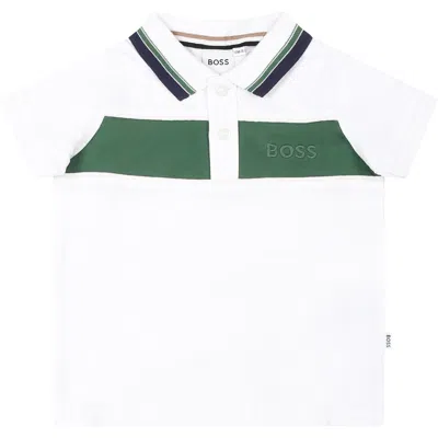 Hugo Boss White Polo Shirt For Baby Boy With Logo