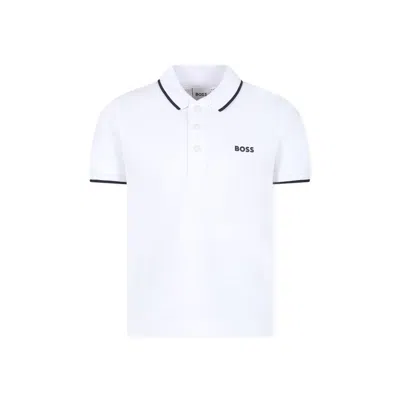Hugo Boss Kids' White Polo Shirt For Boy With Logo