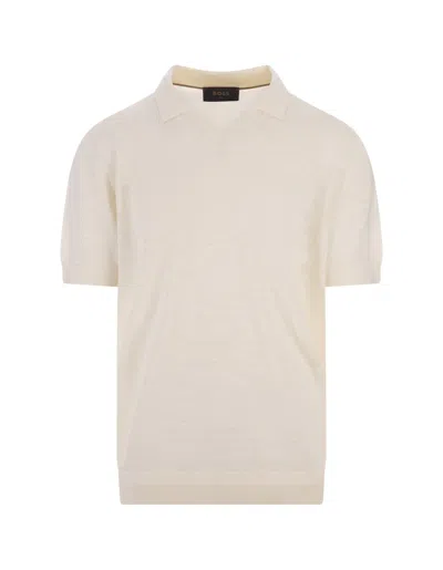 HUGO BOSS WHITE POLO STYLE SWEATER WITH OPEN COLLAR