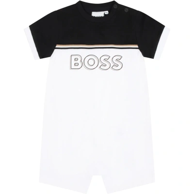 Hugo Boss White Romper For Baby Boy Wih Logo