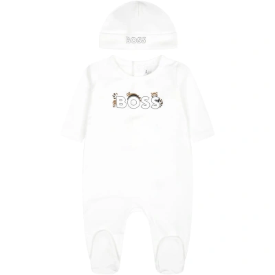 Hugo Boss White Set For Baby Boy With Raccoon And Logo