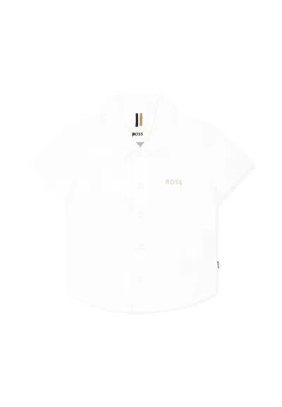 Hugo Boss White Shirt For Baby Boy With Logo