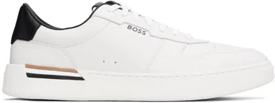 Hugo Boss White Signature-stripe Leather Sneakers