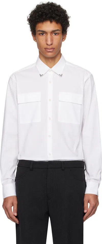Hugo Boss White Slim-fit Metal Trim Shirt In 199-open White