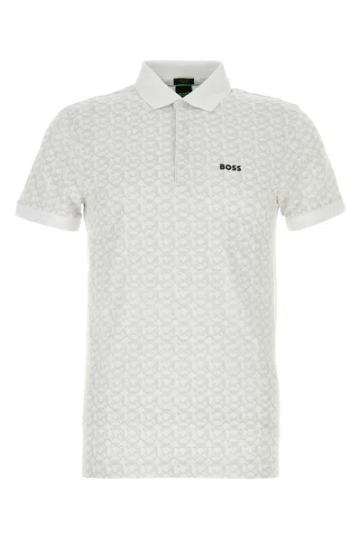 Hugo Boss White Stretch Cotton Polo Shirt In Gray