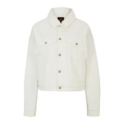 Hugo Boss White Stretch-denim Jacket With Signature Trims