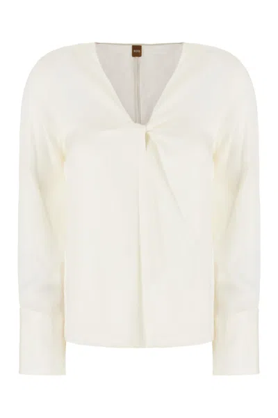 HUGO BOSS WHITE STRETCH SILK BLOUSE