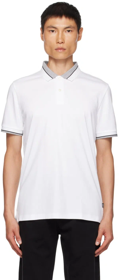 Hugo Boss White Striped Polo In White 100