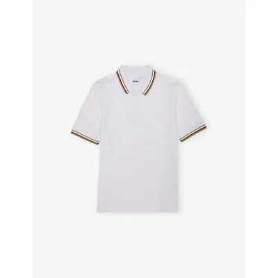 Hugo Boss Kids' White Striped Short-sleeves Stretch-cotton-piqué Polo Shirt 4-